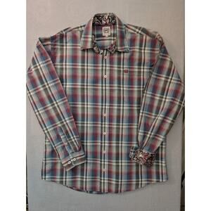 Cinch Shirt Mens Medium Blue Plaid Long Sleeve Button Down Cotton Western Cowboy